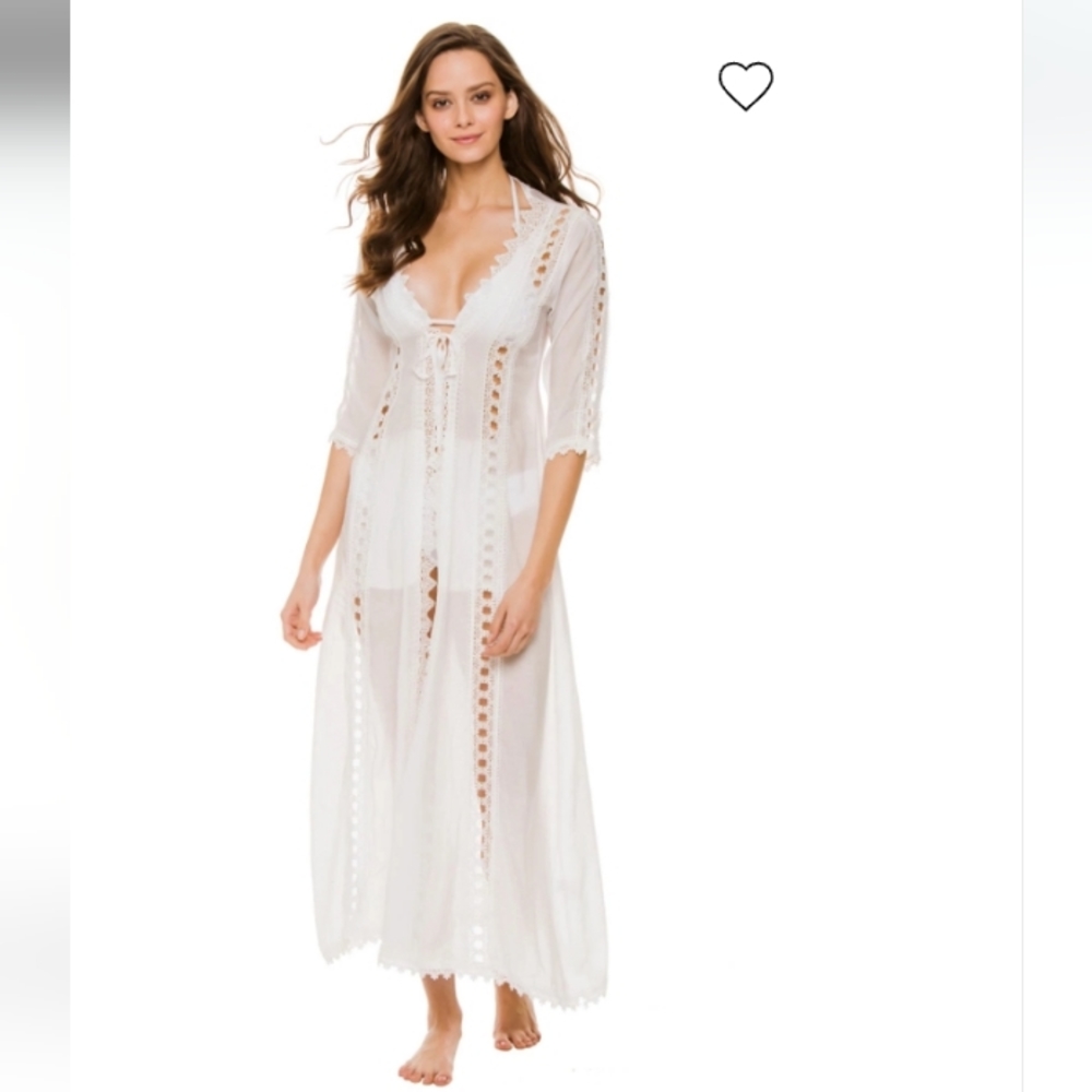 Elan Crochet Long Cover Kimono